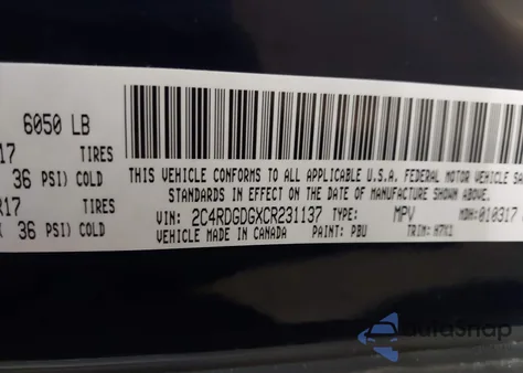 2012 Dodge Grand Caravan Crew from USA, damaged, VIN 2C4RDGDGXCR231137